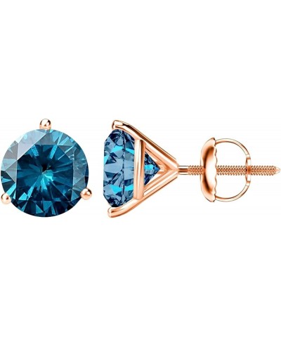 1/2-10 Carat Total Weight Blue Diamond Stud Earrings 3 Prong Screw Back 1.5 Carat 14K Rose Gold $1.00 Earrings