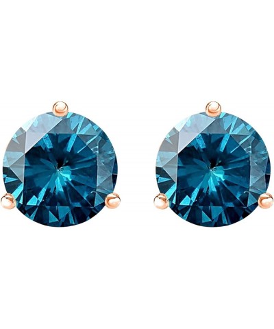 1/2-10 Carat Total Weight Blue Diamond Stud Earrings 3 Prong Screw Back 1.5 Carat 14K Rose Gold $1.00 Earrings