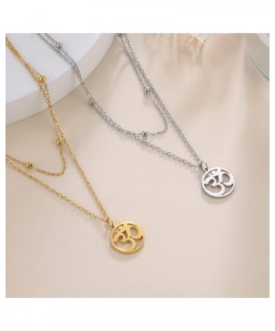 Om Necklace for Women Girls Aum Necklace Ohm Layered Necklace Stainless Steel Pendant Necklace Spiritual Charm Necklace Luckl...