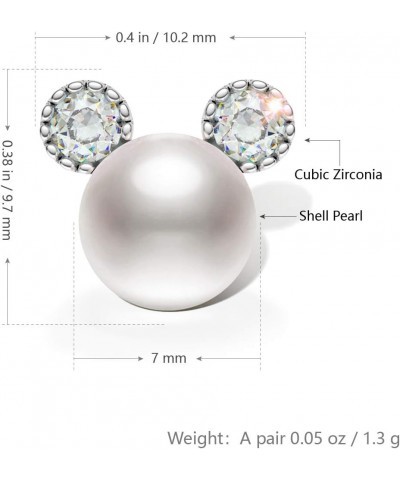 Minnie Pearl Stud Earrings for Women, 7 mm CZ Cute Mouse Stainless Steel Earrings, Gift of Love for Her White $11.99 Earrings