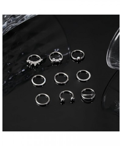 9Pcs 18G 16G Septum Rings for Women Surgical Steel Hinged Nose Rings Opal Cz Clicker Hinged Nose Hoops Rings Conch Helix Lip ...