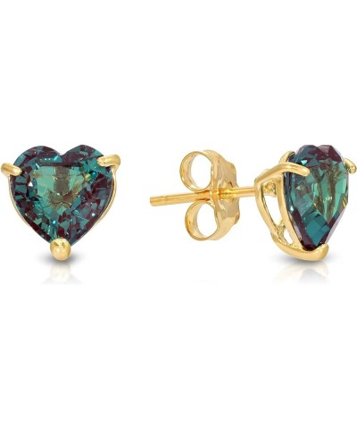 14K Solid Gold Stud Earrings with Heart Shape Genuine Brilliant Cut Lab. Grown Alexandrite (Grade AAA) Yellow Gold $134.90 Ea...