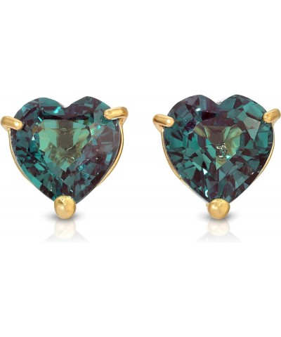 14K Solid Gold Stud Earrings with Heart Shape Genuine Brilliant Cut Lab. Grown Alexandrite (Grade AAA) Yellow Gold $134.90 Ea...