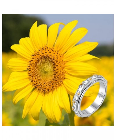 Sunflower Fidget Spinner Ring Anxiety Relief 925 Sterling Silver Spinning Ring Jewelry Gifts for Women Girls $17.33 Rings