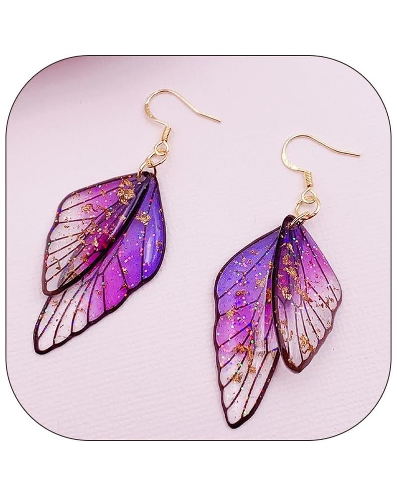 Butterfly Wing Drop Earrings for Women Girls Crystal Fairy Wing Earrings Multicolored Butterfly Wing Hook Earrings Party Wedd...