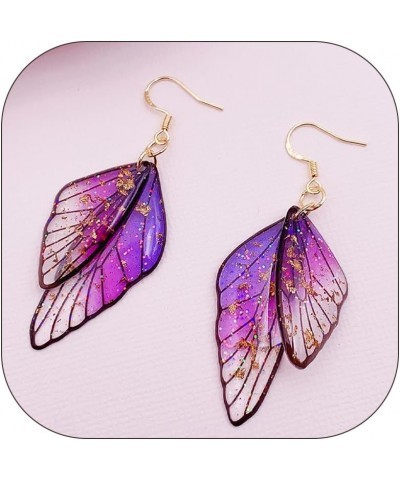 Butterfly Wing Drop Earrings for Women Girls Crystal Fairy Wing Earrings Multicolored Butterfly Wing Hook Earrings Party Wedd...