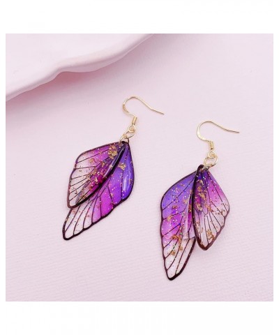 Butterfly Wing Drop Earrings for Women Girls Crystal Fairy Wing Earrings Multicolored Butterfly Wing Hook Earrings Party Wedd...