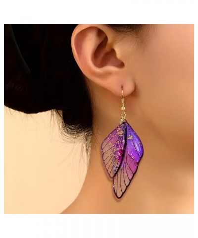 Butterfly Wing Drop Earrings for Women Girls Crystal Fairy Wing Earrings Multicolored Butterfly Wing Hook Earrings Party Wedd...