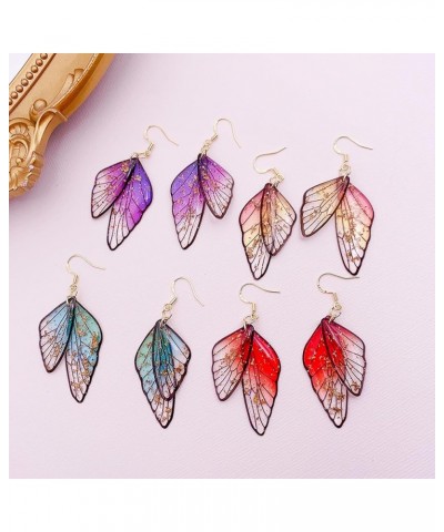 Butterfly Wing Drop Earrings for Women Girls Crystal Fairy Wing Earrings Multicolored Butterfly Wing Hook Earrings Party Wedd...