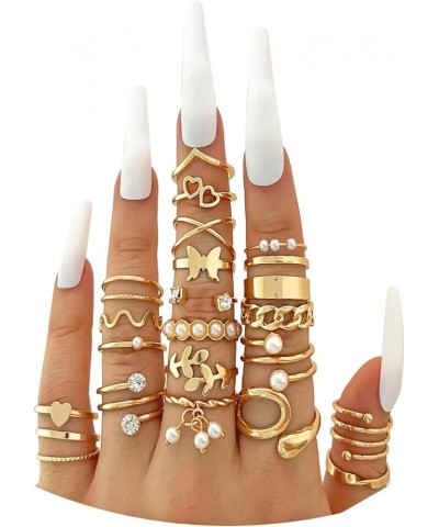 Boho Retro Stackable Rings Sets for Teens Girls Women Rhinestone Knuckle Joint Finger Kunckle Nail Ring Sets N:F $7.27 Rings