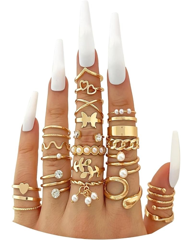 Boho Retro Stackable Rings Sets for Teens Girls Women Rhinestone Knuckle Joint Finger Kunckle Nail Ring Sets N:F $7.27 Rings