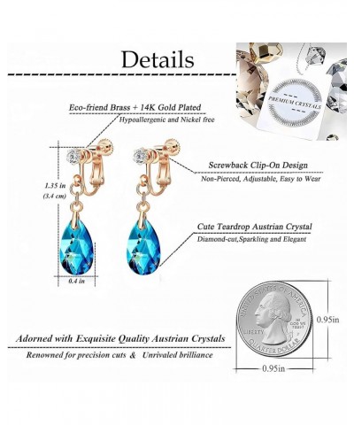 Teardrop Austrian Crystal Drop Clip On Dangle Earrings for Women Non Pierced 14K Rose Gold Plated Hypoallergenic Jewelry Berm...