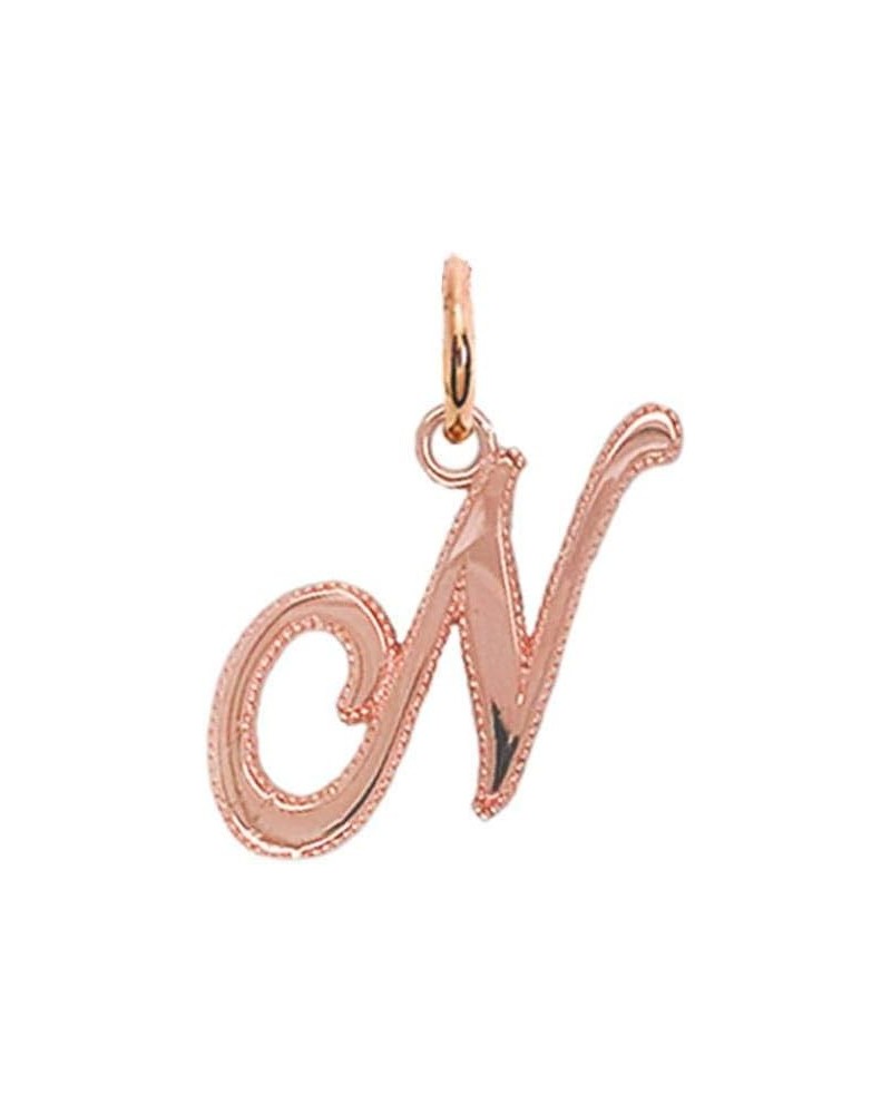 Solid 14k Gold Personalized Cursive-Style"A-Z" Initial Pendant (Size S/M/L) Large (N) Rose Gold $66.70 Pendants