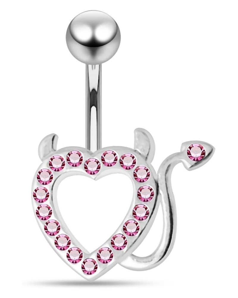 Multi Crystal Gemstone Stylish Devil Heart 925 Sterling Body Jewelry Pink $11.82 Body Jewelry