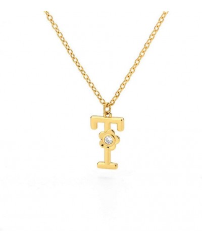 Stainless Steel Flower Initial Pendant, A-Z, 26 Letter Alphabet CZ Cubic Zirconia Necklace T (Gold) $12.53 Necklaces