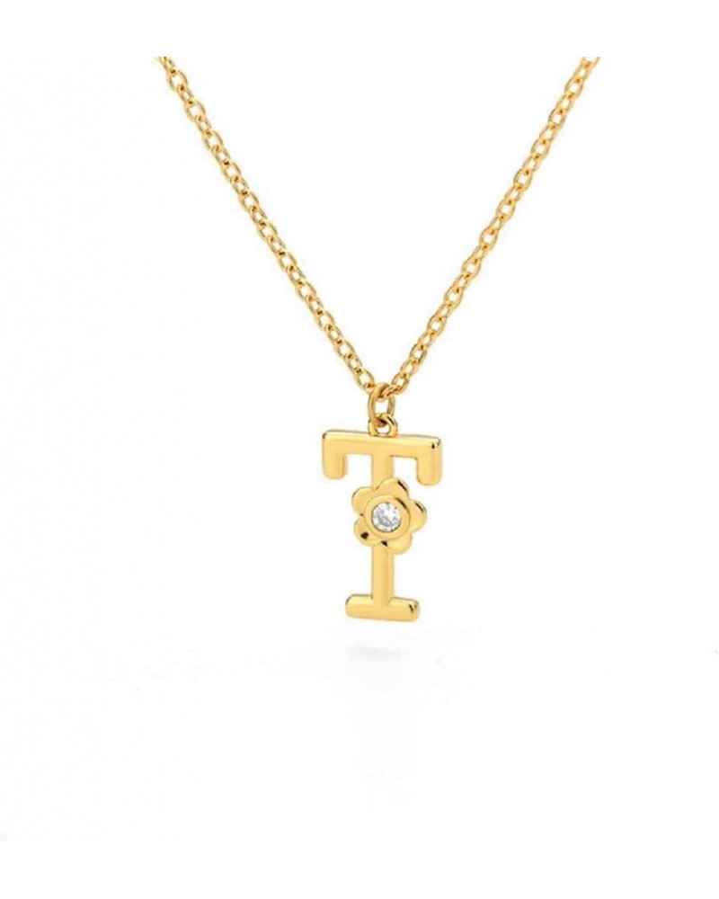 Stainless Steel Flower Initial Pendant, A-Z, 26 Letter Alphabet CZ Cubic Zirconia Necklace T (Gold) $12.53 Necklaces