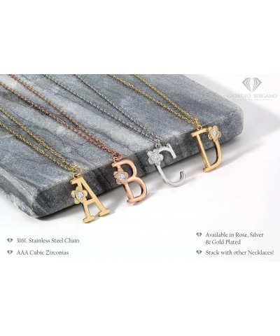 Stainless Steel Flower Initial Pendant, A-Z, 26 Letter Alphabet CZ Cubic Zirconia Necklace T (Gold) $12.53 Necklaces