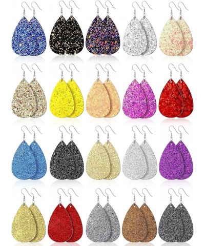 20 Pairs Faux Leather Earrings Lightweight Teardrop Leaf Dangle Earrings Glitter Leather Earrings Fresh Color $11.39 Earrings