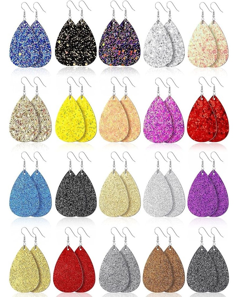 20 Pairs Faux Leather Earrings Lightweight Teardrop Leaf Dangle Earrings Glitter Leather Earrings Fresh Color $11.39 Earrings