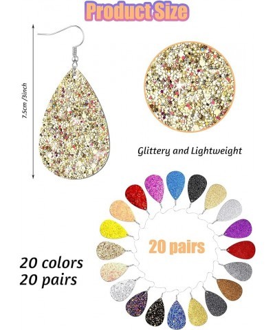 20 Pairs Faux Leather Earrings Lightweight Teardrop Leaf Dangle Earrings Glitter Leather Earrings Fresh Color $11.39 Earrings