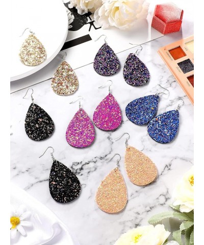 20 Pairs Faux Leather Earrings Lightweight Teardrop Leaf Dangle Earrings Glitter Leather Earrings Fresh Color $11.39 Earrings