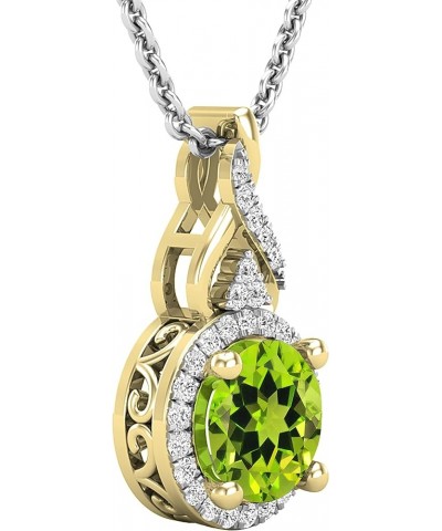 Round White Diamond & Gemstone Ladies Pendant (Silver Chain Included), Available in Various Gemstones & Metal 10K/14K/18K Gol...