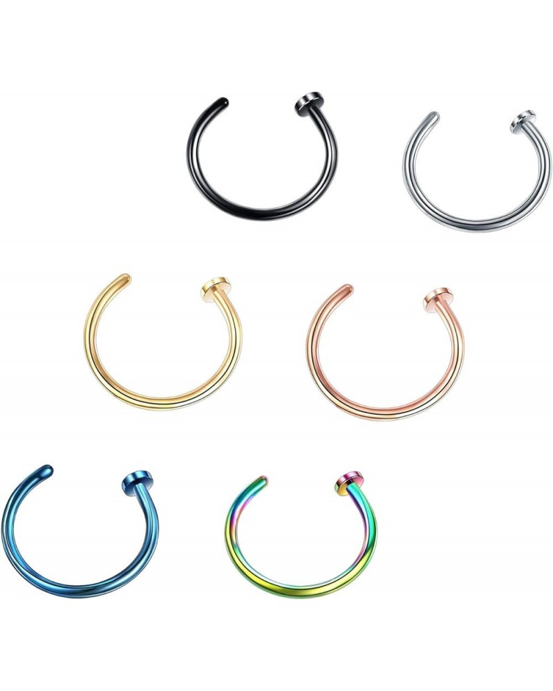 Fake Nose Ring Piercing Jewelry 20g 18g Diameter 8mm and 10mm C Shape Fake Nose Ring Hoop Fake Septum Nose Rings Bundle 6pcs ...