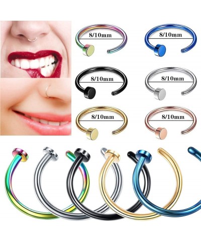 Fake Nose Ring Piercing Jewelry 20g 18g Diameter 8mm and 10mm C Shape Fake Nose Ring Hoop Fake Septum Nose Rings Bundle 6pcs ...