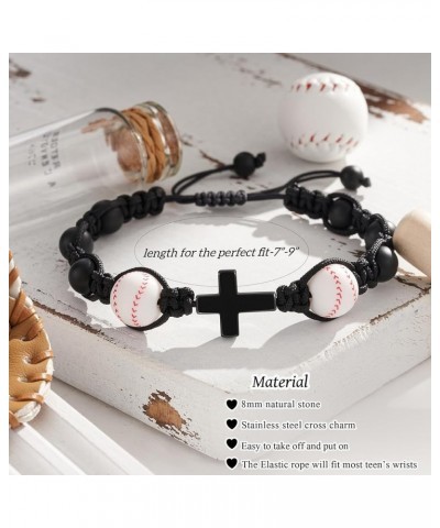 Baseball Gifts for Women Men, Black Handmade Braided Adjustable Rope Cross Bracelets Beaded Bracelet for Teengirls Trendy Jew...