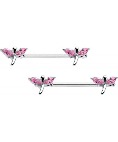 14G Womens Nipplerings Piercing Steel 2Pc Simply Style Dragonfly Color Accent Nipple Ring Set 5/8 Pink $14.49 Body Jewelry