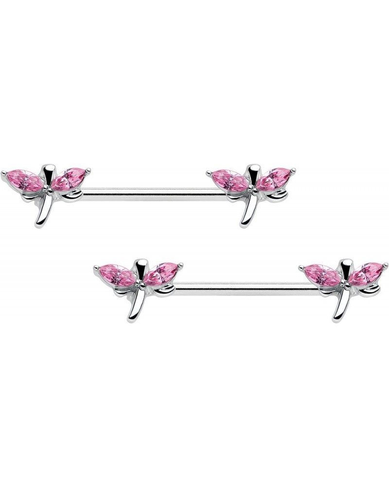 14G Womens Nipplerings Piercing Steel 2Pc Simply Style Dragonfly Color Accent Nipple Ring Set 5/8 Pink $14.49 Body Jewelry