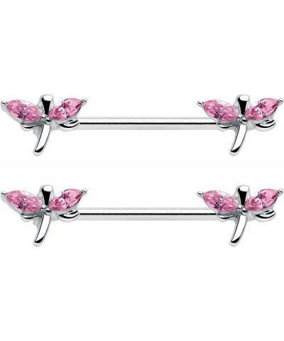 14G Womens Nipplerings Piercing Steel 2Pc Simply Style Dragonfly Color Accent Nipple Ring Set 5/8 Pink $14.49 Body Jewelry