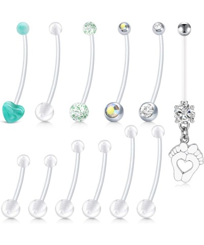 Plastic Pregnancy Belly Button Rings Long Bar Navel Rings for Maternity Sport Pregnant Women Flexible Clear Belly Piercing Re...