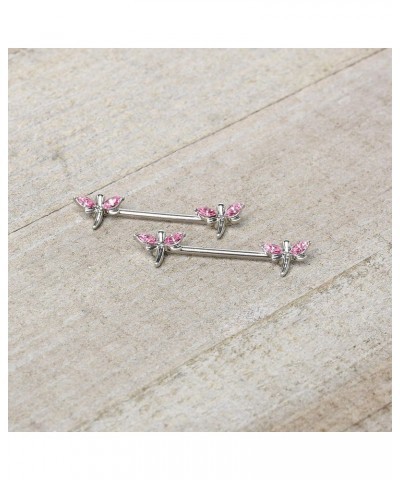 14G Womens Nipplerings Piercing Steel 2Pc Simply Style Dragonfly Color Accent Nipple Ring Set 5/8 Pink $14.49 Body Jewelry