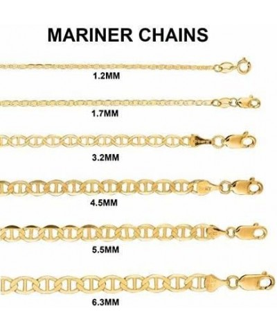 10k SOLID Yellow Gold 1.2mm, 1.7mm, 2.3mm, 3.2mm, 4.5mm, OR 5.5mm Shiny Mariner-Link Chain Necklace for Pendants with Spring-...