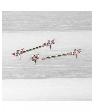 14G Womens Nipplerings Piercing Steel 2Pc Simply Style Dragonfly Color Accent Nipple Ring Set 5/8 Pink $14.49 Body Jewelry