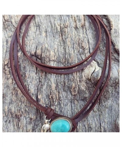 Boho Necklace Brown Leather Choker Necklaces Layered Turquoise Circular Tablet Choker Necklaces Jewelry for Women Girls Turqu...