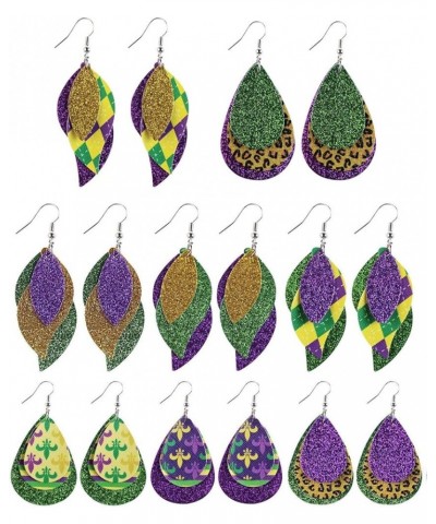 4-8 Pairs Mardi Gras Faux Leather Earrings Mardi Gras Theme Earrings Pendant Dangle Drops Earrings Fleur De Lis Dangle Earrin...