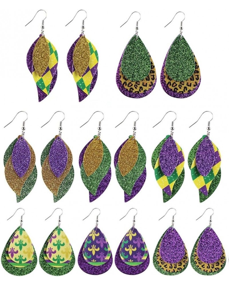 4-8 Pairs Mardi Gras Faux Leather Earrings Mardi Gras Theme Earrings Pendant Dangle Drops Earrings Fleur De Lis Dangle Earrin...