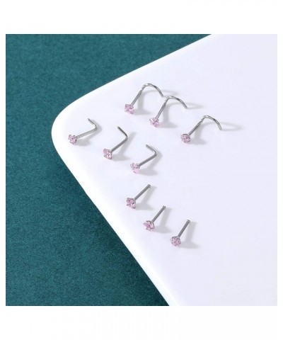 9-12PCS 20g Surgical Stainless Steel Nose Stud Ring Piercing Nose Bone/L Shaped/Nose Screws Rings Set A:9pcs Mixed style(Pink...