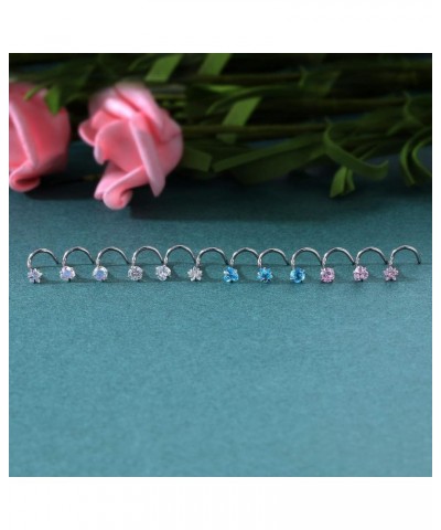 9-12PCS 20g Surgical Stainless Steel Nose Stud Ring Piercing Nose Bone/L Shaped/Nose Screws Rings Set A:9pcs Mixed style(Pink...