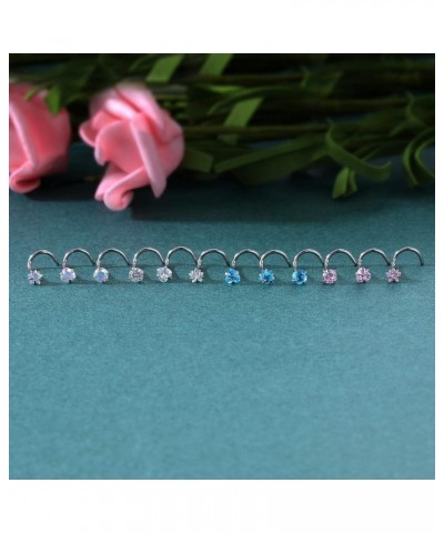 9-12PCS 20g Surgical Stainless Steel Nose Stud Ring Piercing Nose Bone/L Shaped/Nose Screws Rings Set A:9pcs Mixed style(Pink...