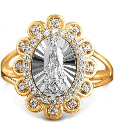 18K Yellow & White Gold Plated Oval Lady of Guadalupe Virgin Mary with Round Cut Cubic Zirconia Women's Girl's Religious Flor...