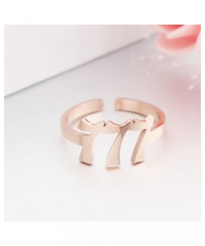 Stainless Steel Angel Number Ring 666 222 333 444 777 888 111 555 999 Numerology Ring for Women Girls Adjustable 777--Rose Go...