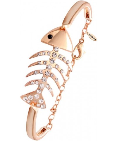 Crystal Fish Bone Cuff Bangle Adjustable Bracelet Animal Jewelry for Women rose gold $10.01 Bracelets