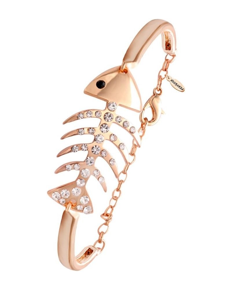 Crystal Fish Bone Cuff Bangle Adjustable Bracelet Animal Jewelry for Women rose gold $10.01 Bracelets