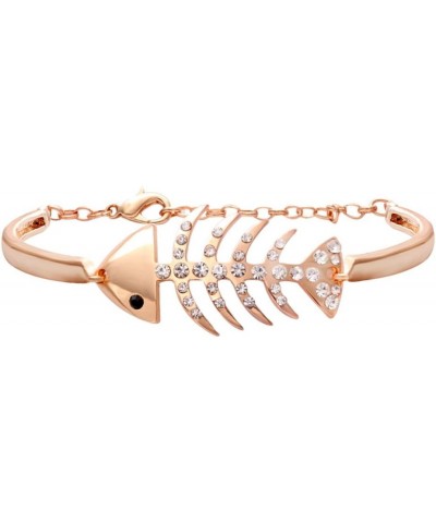 Crystal Fish Bone Cuff Bangle Adjustable Bracelet Animal Jewelry for Women rose gold $10.01 Bracelets