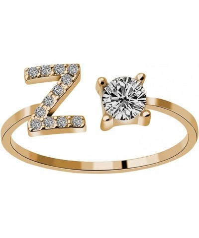 26 Letters Gold Rings for Women - Synthetic Diamond Studded Zirconia Open Adjustable Rings Ladies Jewelry Accessory Gifts Gol...