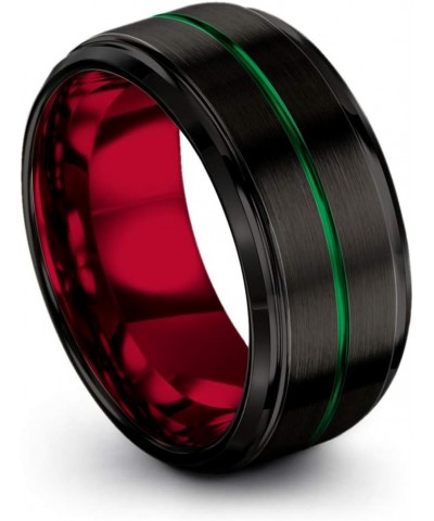 Tungsten Wedding Band Ring 10mm for Men Women Green Red Blue Purple Black Center Line Step Bevel Edge Brushed Polished Crimso...