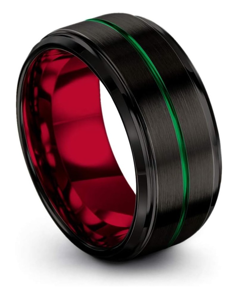 Tungsten Wedding Band Ring 10mm for Men Women Green Red Blue Purple Black Center Line Step Bevel Edge Brushed Polished Crimso...